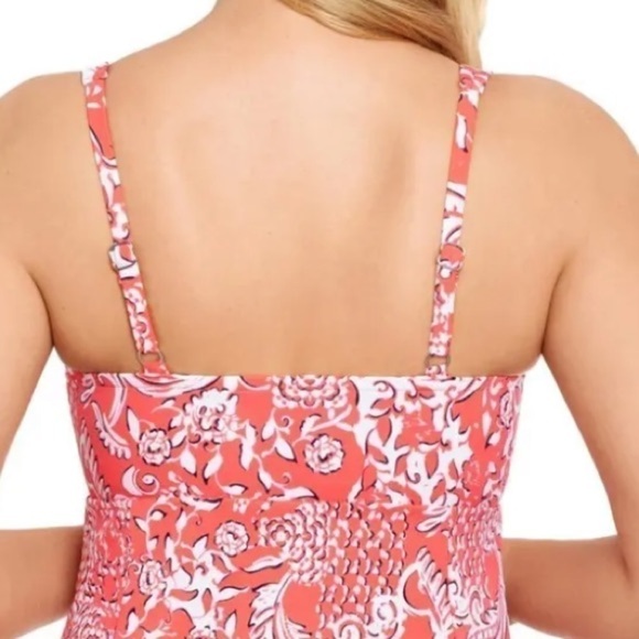 Swim Solutions Women's Tummy-Control Pink Printed Swimsuit Swim Dress - Picture 6 of 9